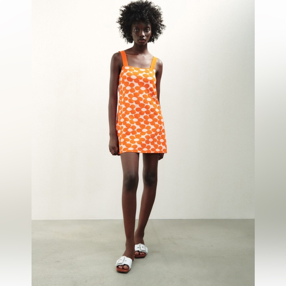 Zara Short Jacquard Dress Color: Orange Size M NWT